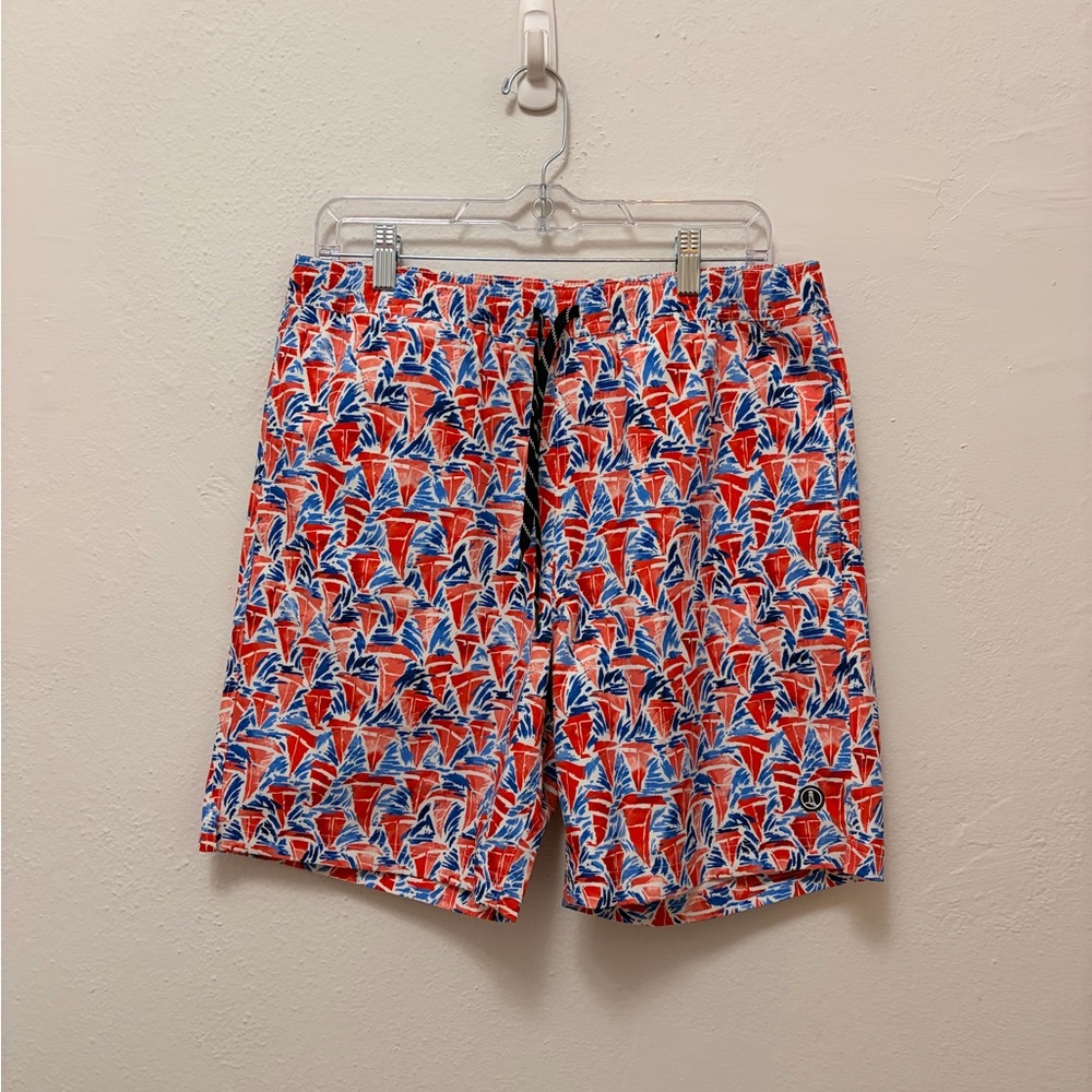 Lands' End Red and Blue Sail Pattern Board Shorts